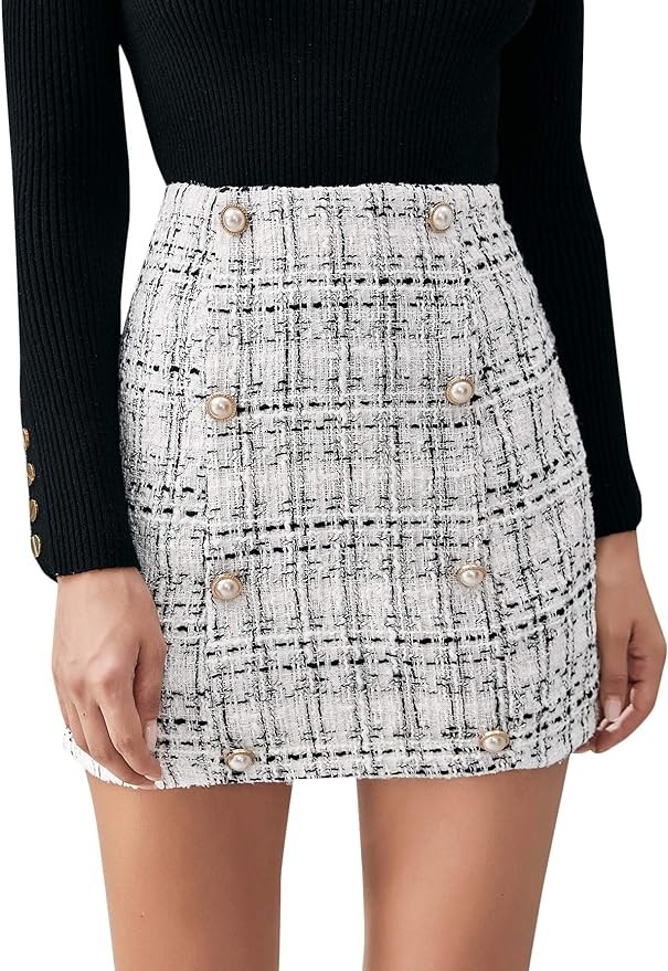 SweatyRocks Women's Elegant High Waist A-line Plaid Tweed Mini Skirt