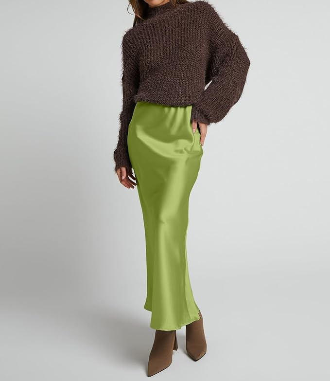 VividMosaic 2024 Satin High Waisted Maxi Skirt Silk A-Line Spring Summer Casual Long Skirts for Women