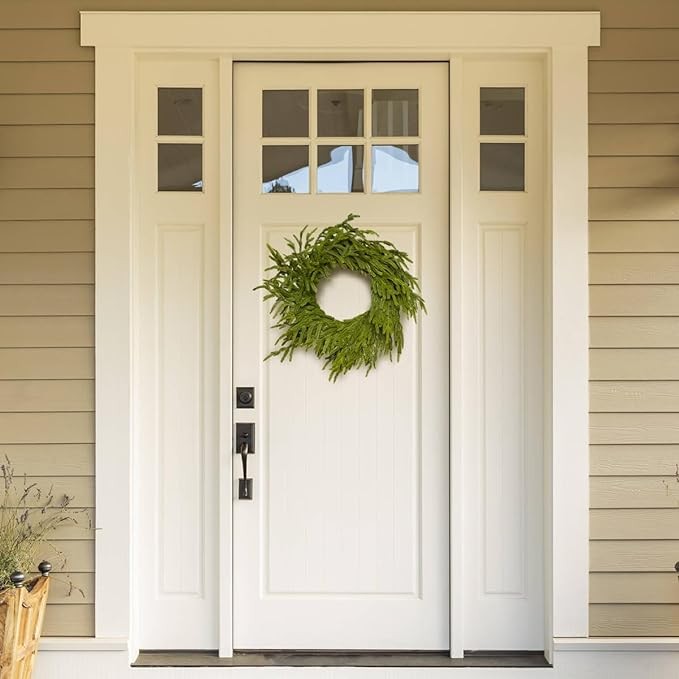 Somikis 24 Inch Green Wreaths for Front Door Real Touch Norfolk Pine Wreath for Spring Summer Indoor&Outdoor Porch Windows Wall Home Decor, Realistic Wreath for All Seasons