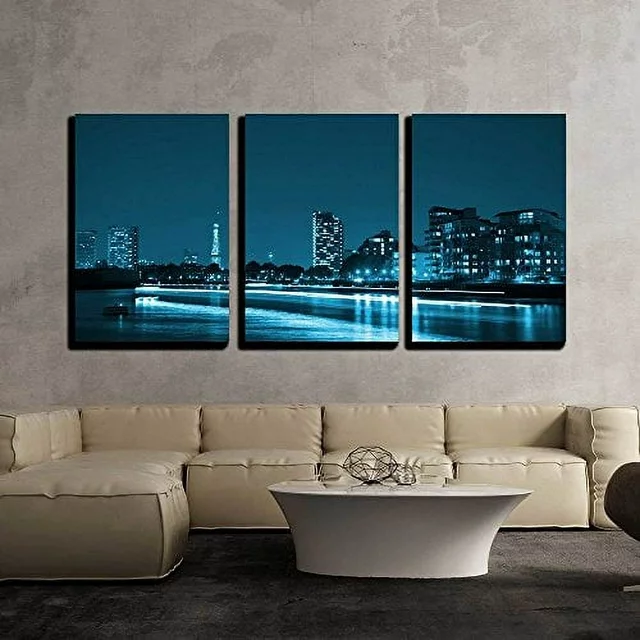 wall26 - 3 Piece Canvas Wall Art - City Full of Light at Night - Modern Home Art Stretched and Framed Ready to Hang - 24"x36"x3 Panels