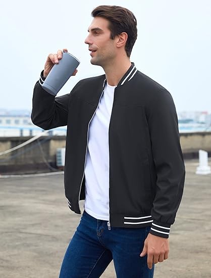 MAGCOMSEN Men's Jacket Lightweight Bomber Jacket Zip Up Windbreaker Casual Spring Fall Jackets with 5 Pockets