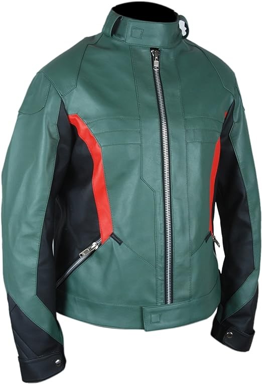 F&H Men's Green Gaming Soldier Genuine Leather Jacket