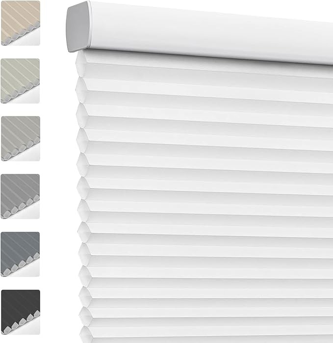 Keego Cordless Cellular Shades Light Filtering Honeycomb Blinds Window Blinds & Shades for Home Bedroom Kitchen (White, Size 22" W x 48" H)
