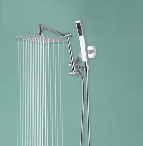 Chrome All Metal Square Shower Head Combo 8" Rain Shower Head Handheld Shower